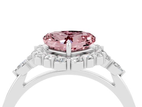 White gold Heart Cut Morganite Halo Ring with Pear Side Stones and Prong Setting_28