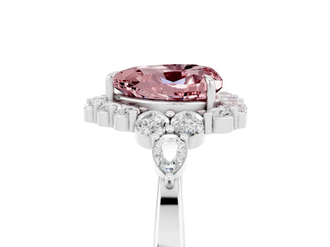 White gold Heart Cut Morganite Halo Ring with Pear Side Stones and Prong Setting_29