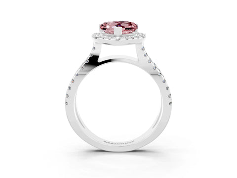 White gold Heart Cut Morganite Halo Ring with Split Shank Pavé Band and Prong Setting_3