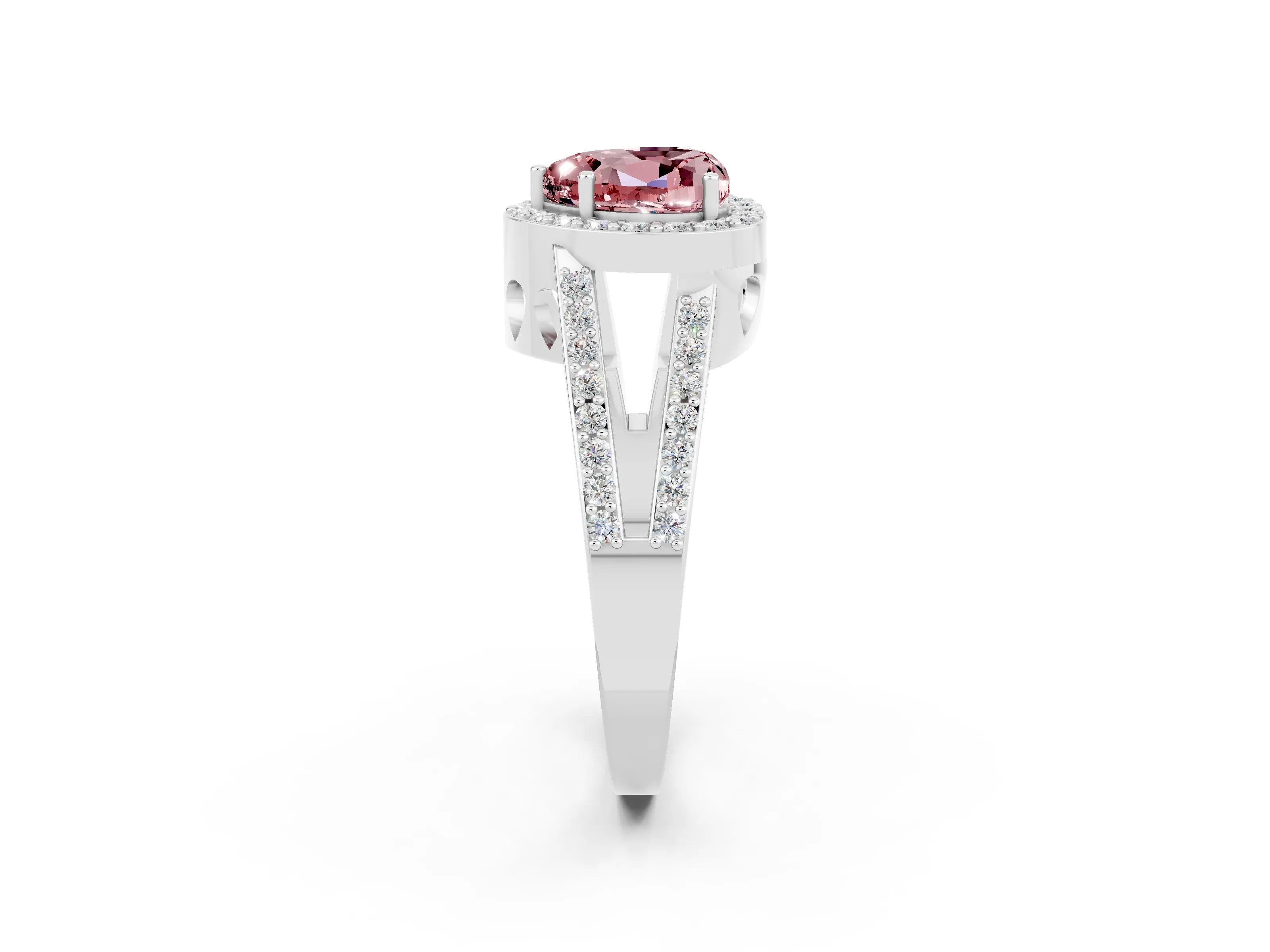 White gold Heart Cut Morganite Halo Ring with Split Shank U-Prong Band and Four-Prong Setting_2