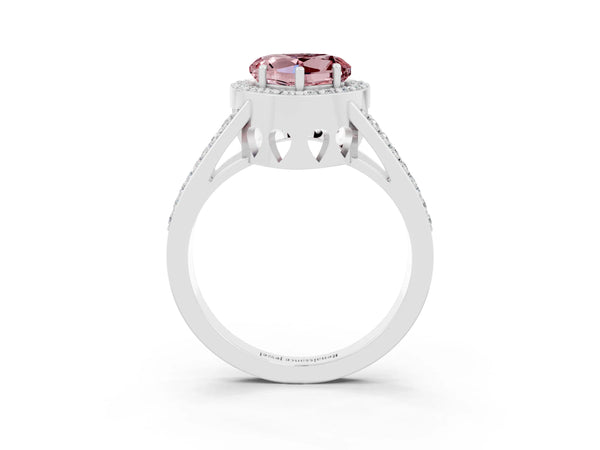 Silver Heart Cut Morganite Halo Ring with Split Shank U-Prong Band and Four-Prong Setting