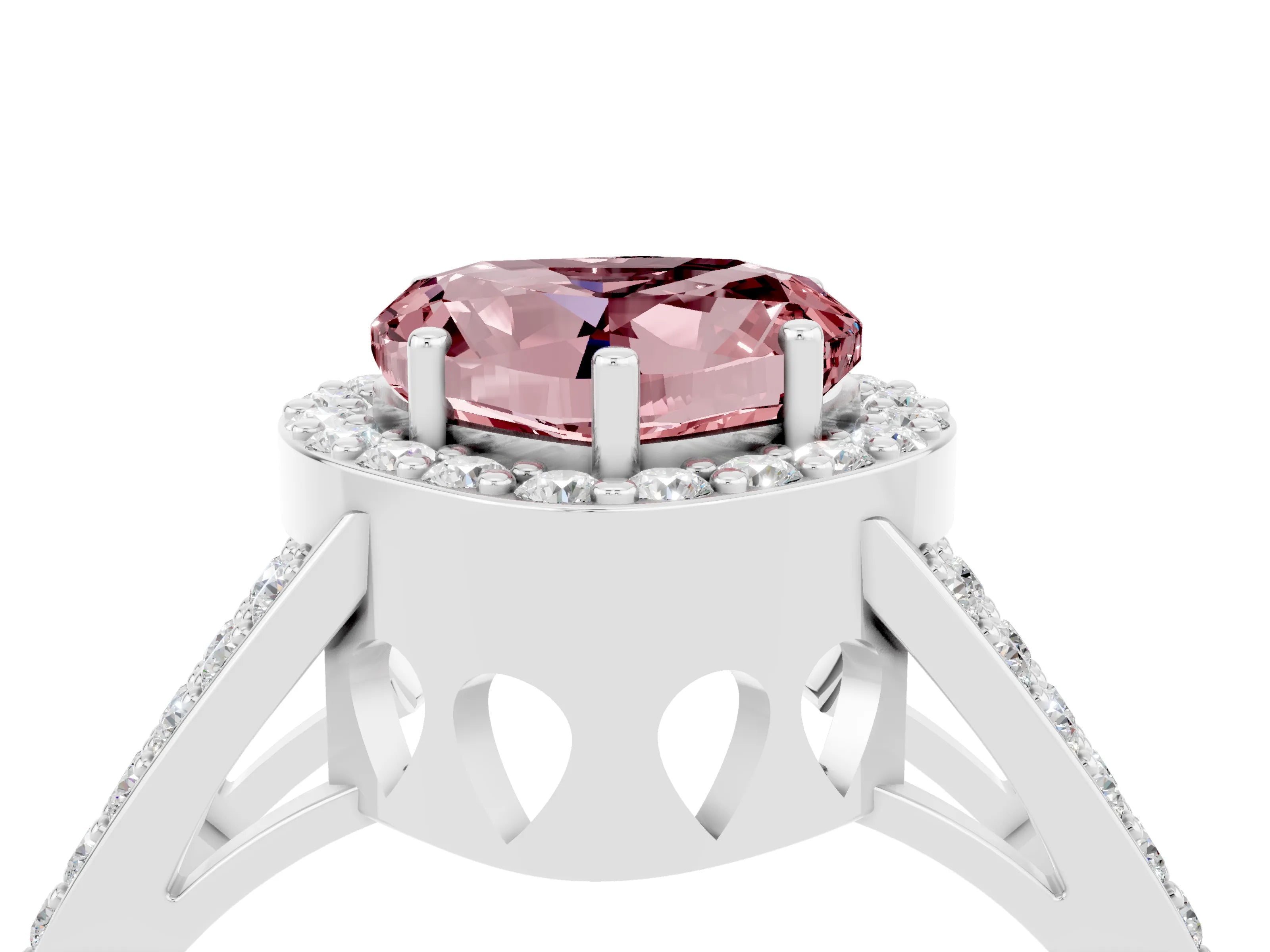 White gold Heart Cut Morganite Halo Ring with Split Shank U-Prong Band and Four-Prong Setting_4