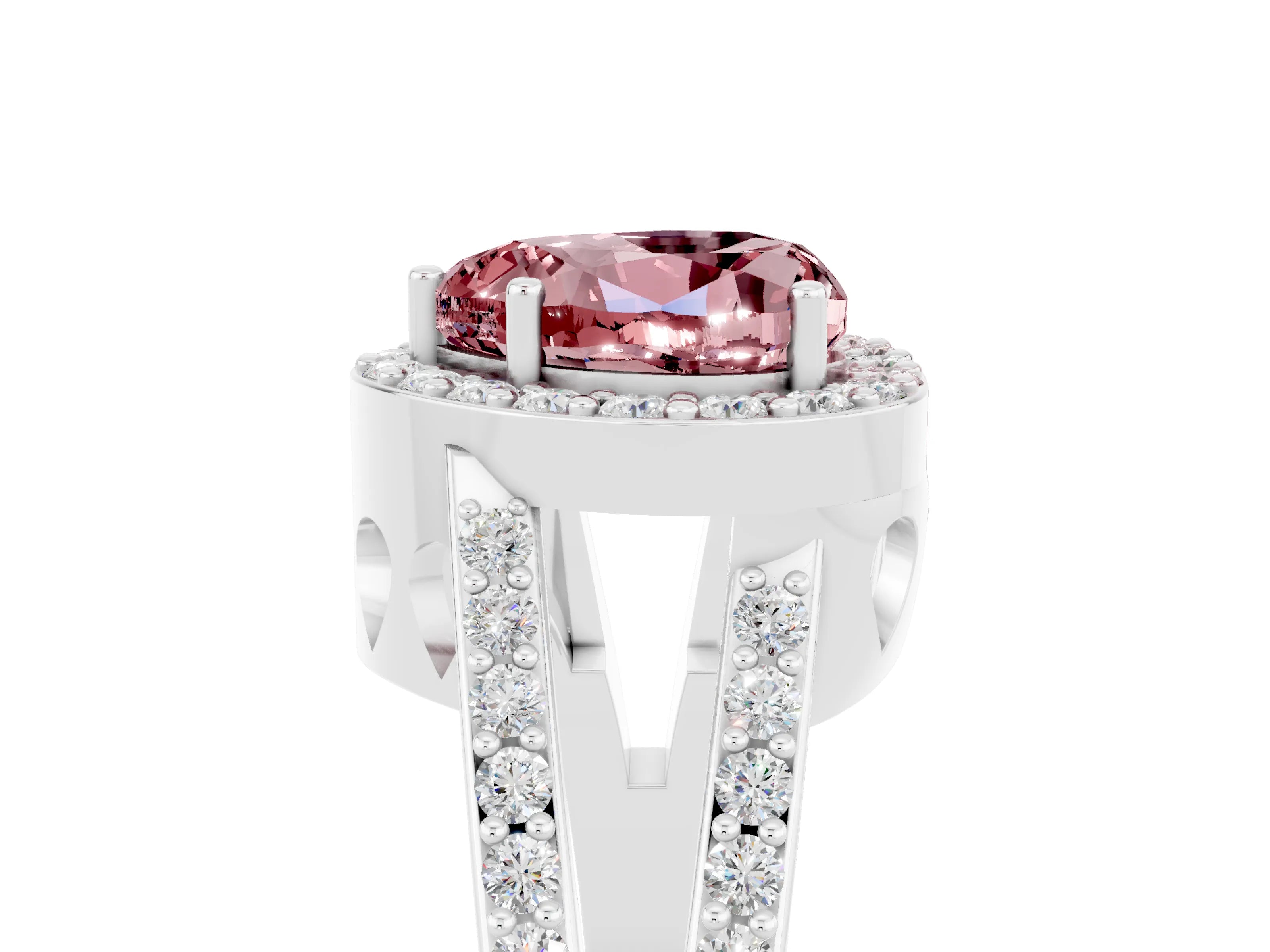 White gold Heart Cut Morganite Halo Ring with Split Shank U-Prong Band and Four-Prong Setting_5