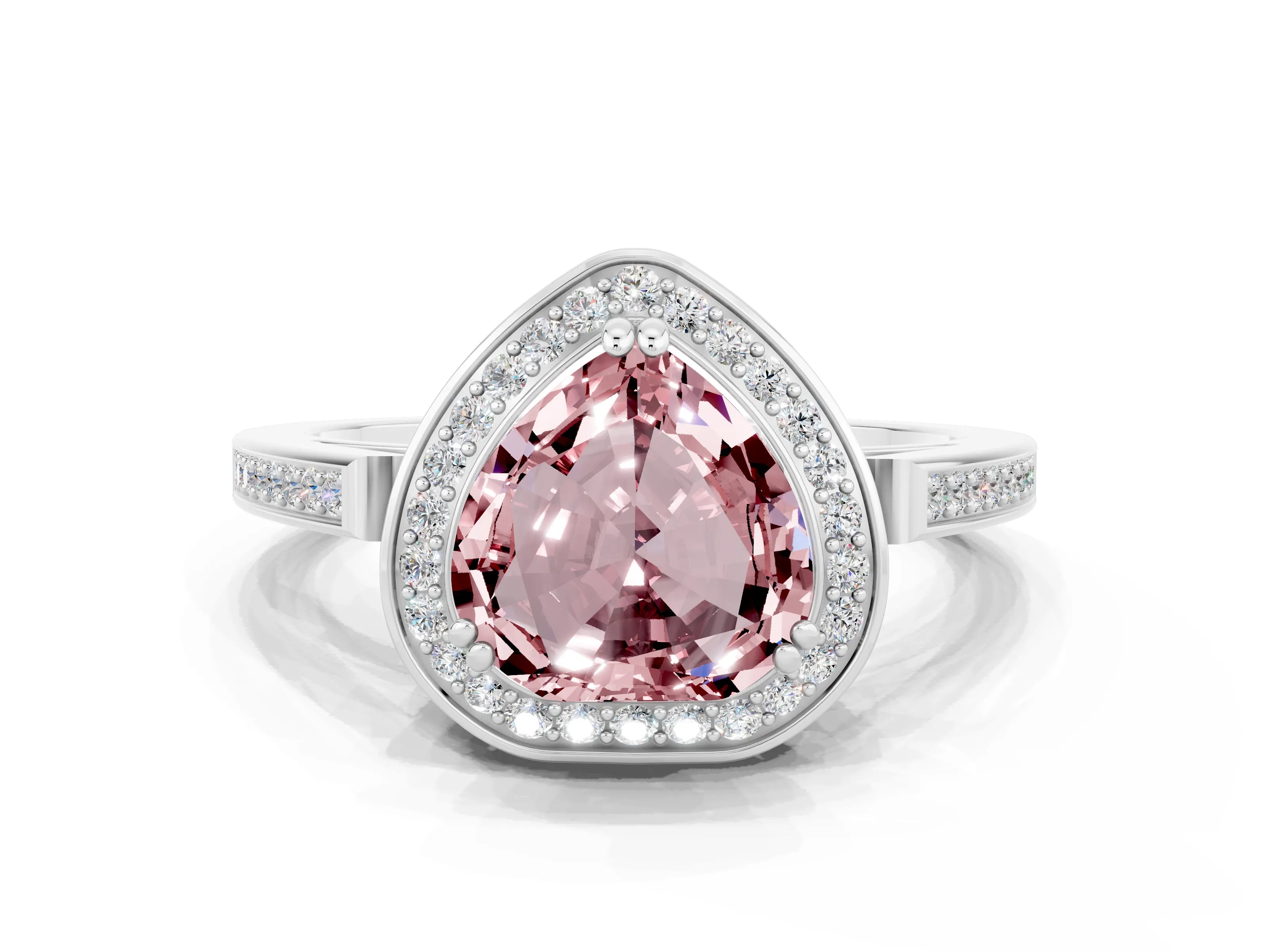 White gold Heart Cut Morganite Halo Ring with Split Shank and Four-Prong Setting_12