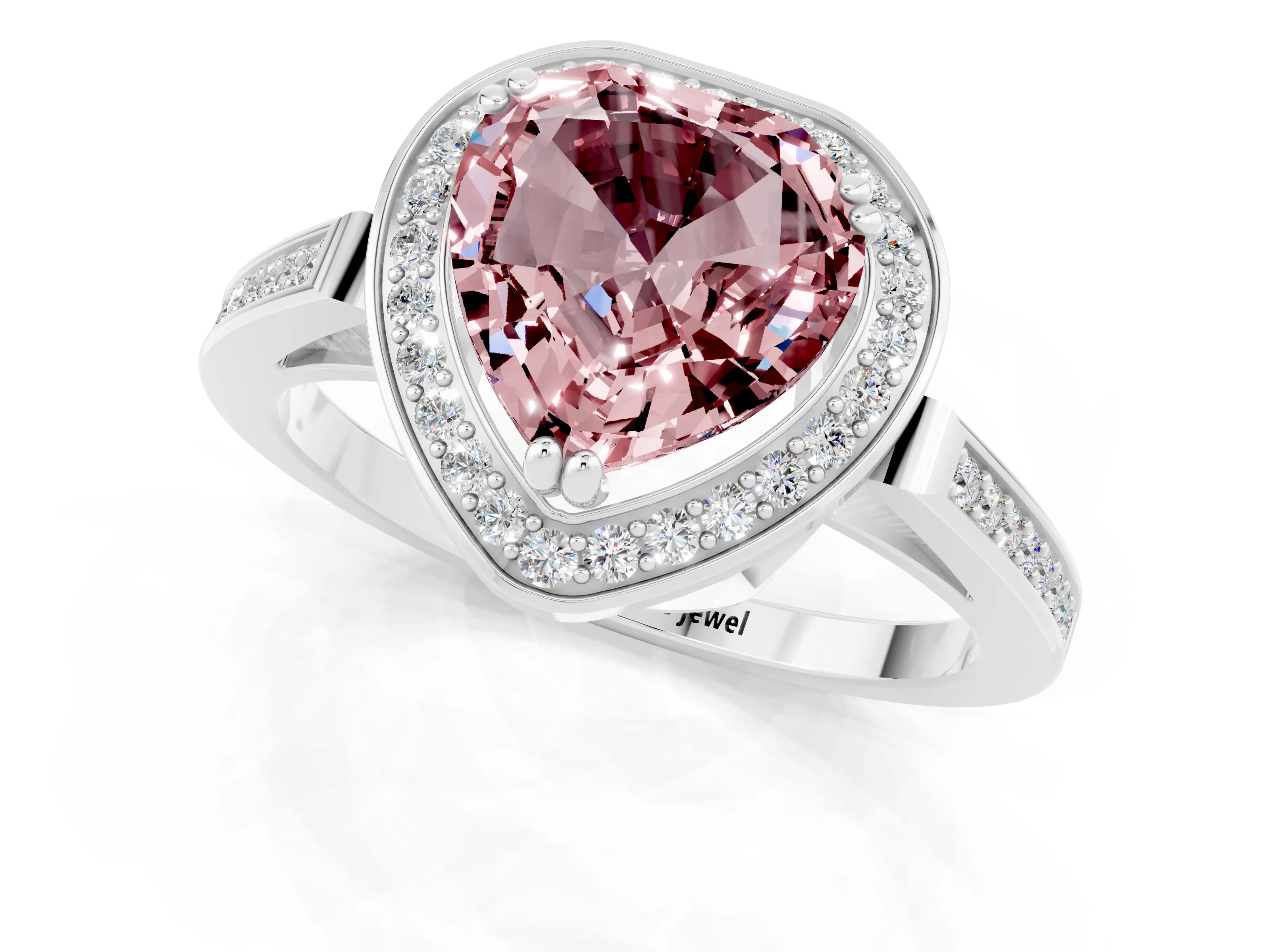 White gold Heart Cut Morganite Halo Ring with Split Shank and Four-Prong Setting_13