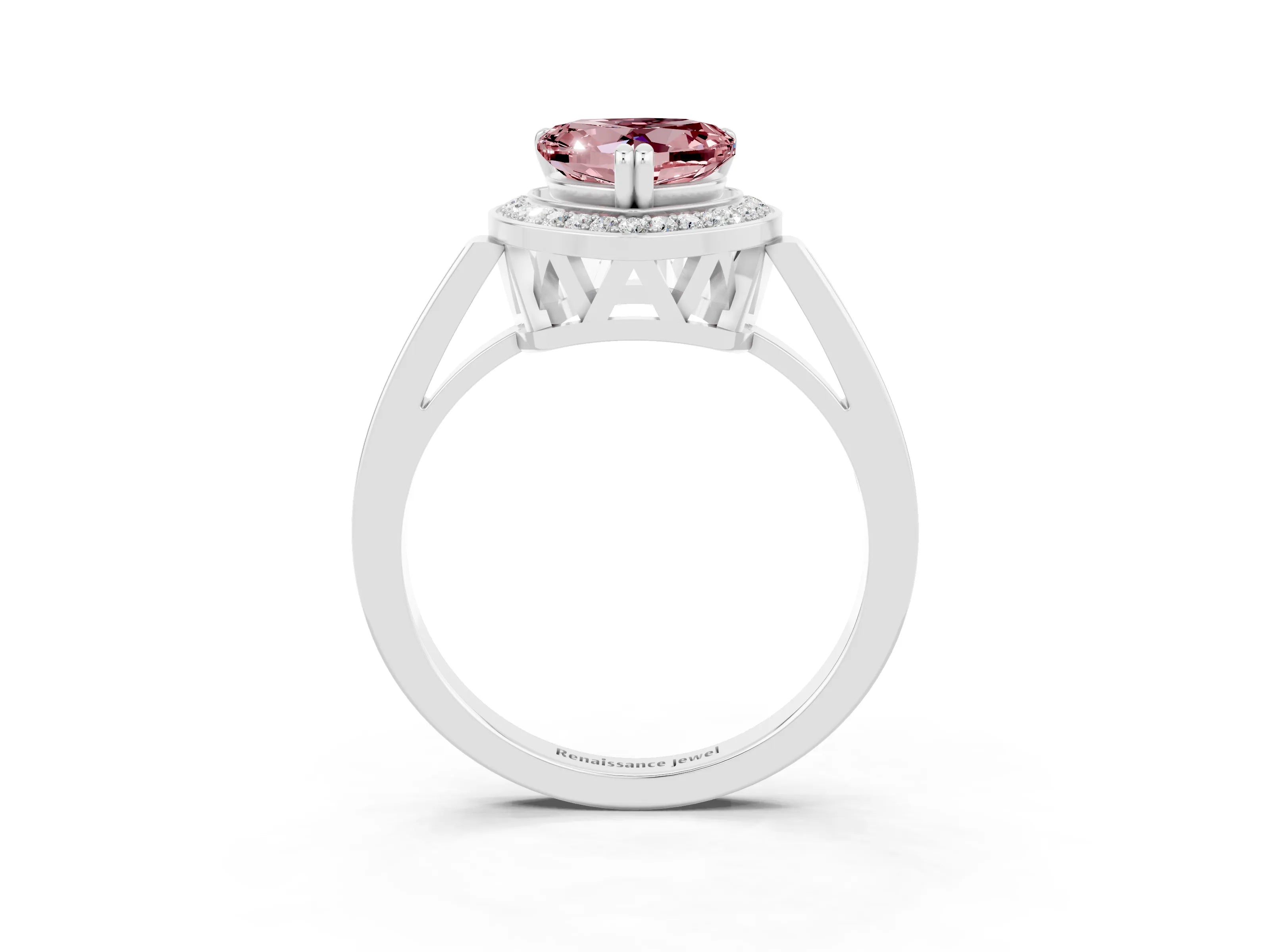 White gold Heart Cut Morganite Halo Ring with Split Shank and Four-Prong Setting_15