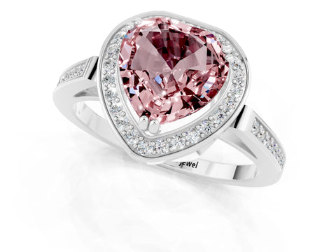 White gold Heart Cut Morganite Halo Ring with Split Shank and Four-Prong Setting_1