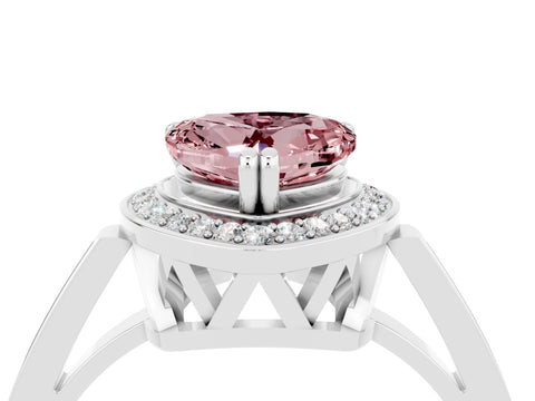 White gold Heart Cut Morganite Halo Ring with Split Shank and Four-Prong Setting_4