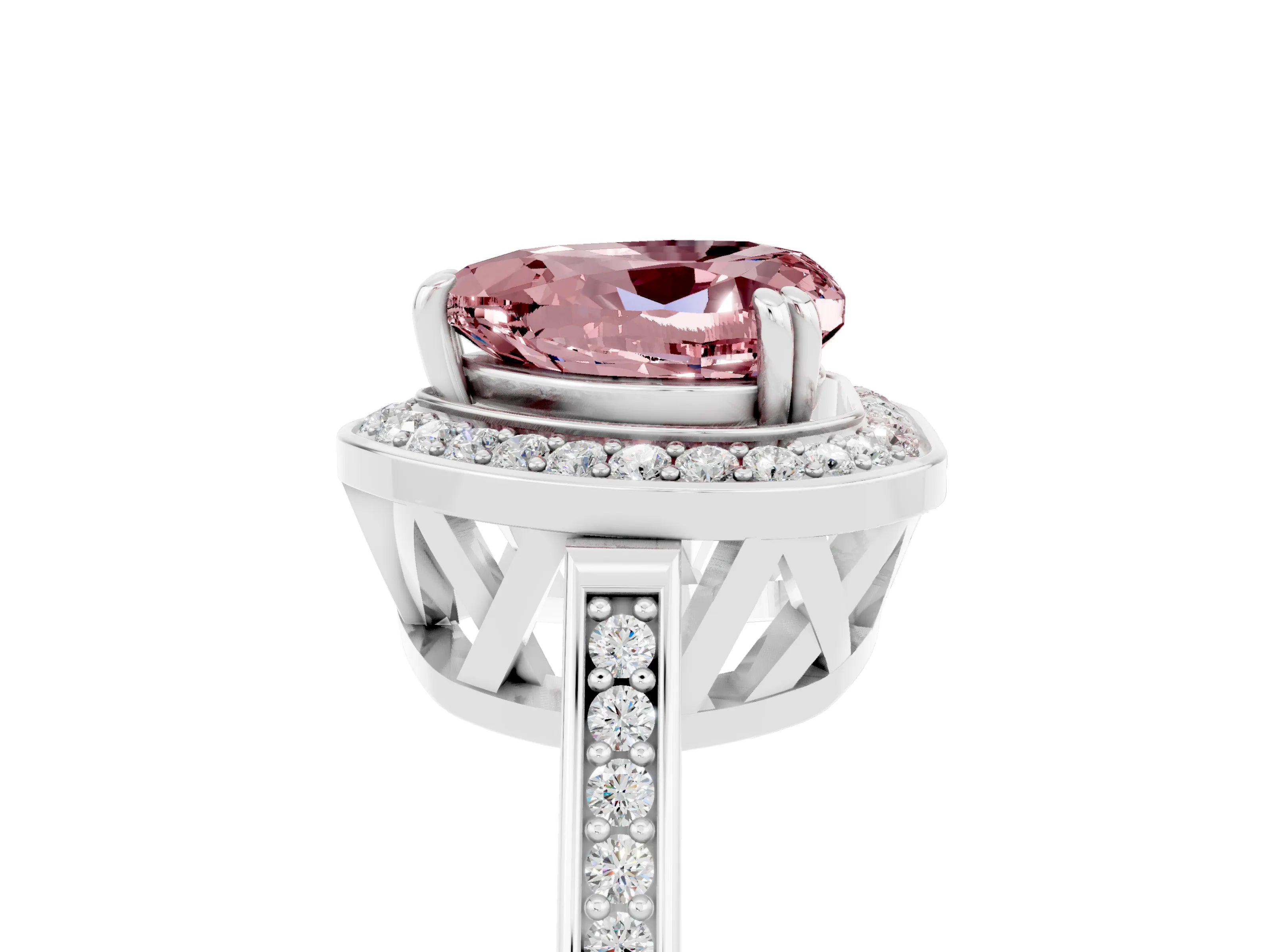 White gold Heart Cut Morganite Halo Ring with Split Shank and Four-Prong Setting_5