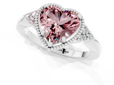 White gold Heart Cut Morganite Halo Ring with Tapered Band and Four-Prong Setting_1