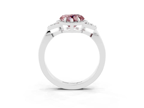 White gold Heart Cut Morganite Halo Ring with Tapered Band and Four-Prong Setting_3