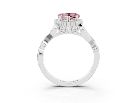 White gold Heart Cut Morganite Halo Ring with Vintage Split Shank and Four-Prong Setting_27