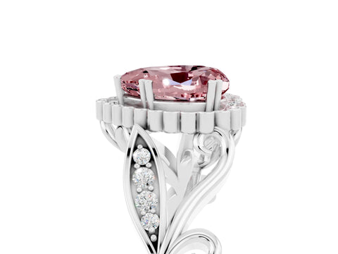 White gold Heart Cut Morganite Halo Ring with Vintage Split Shank and Four-Prong Setting_29