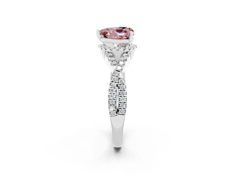 White gold Heart Cut Morganite Halo Twist Band Solitaire Prong Setting Ring_2