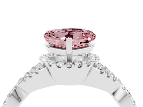 White gold Heart Cut Morganite Halo Twist Band Solitaire Prong Setting Ring_4