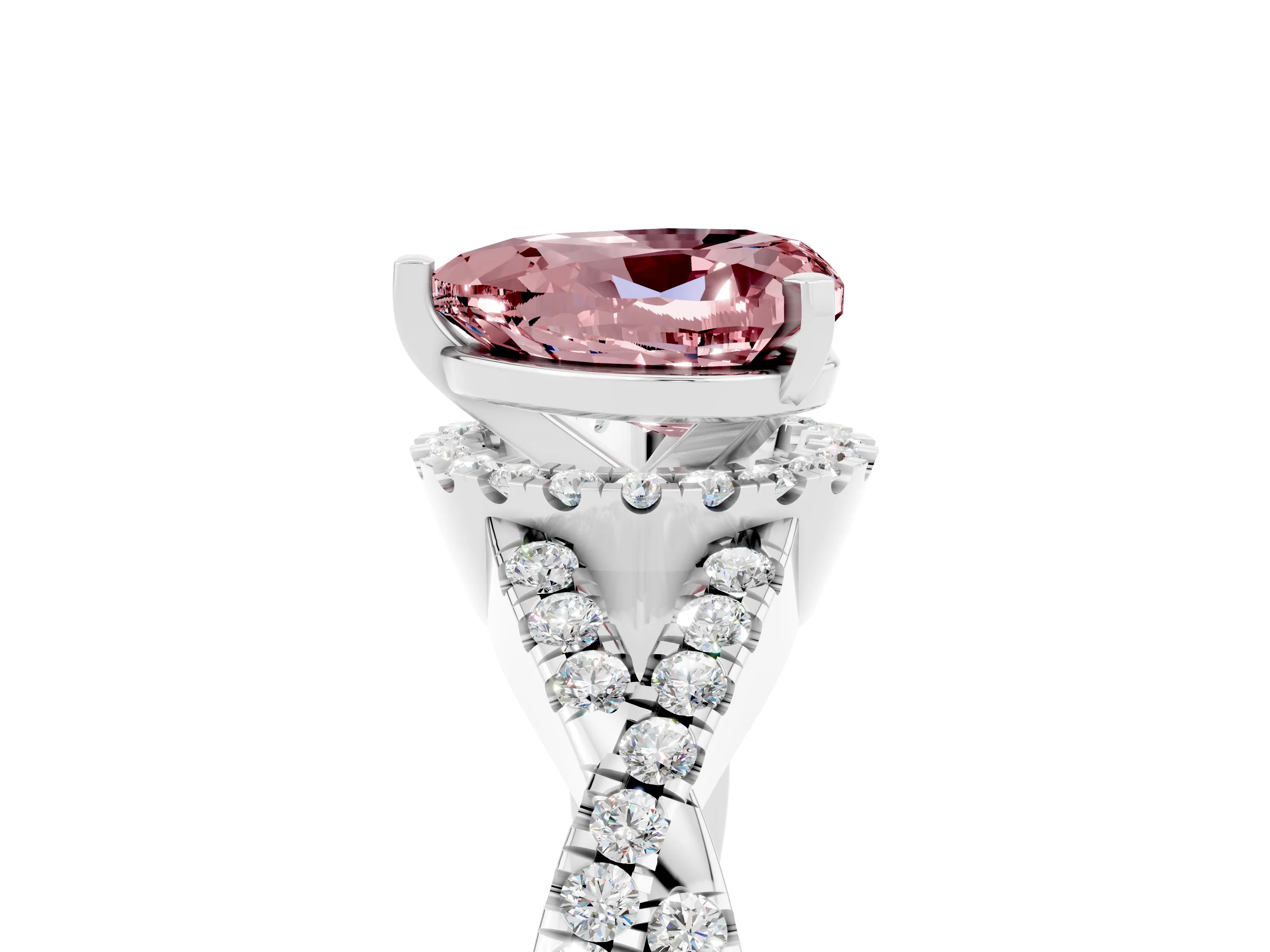 White gold Heart Cut Morganite Halo Twist Band Solitaire Prong Setting Ring_5