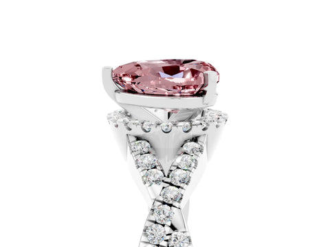White gold Heart Cut Morganite Halo Twist Band Solitaire Prong Setting Ring_5