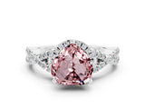 White gold Heart Cut Morganite Halo Twist Band Solitaire Prong Setting Ring