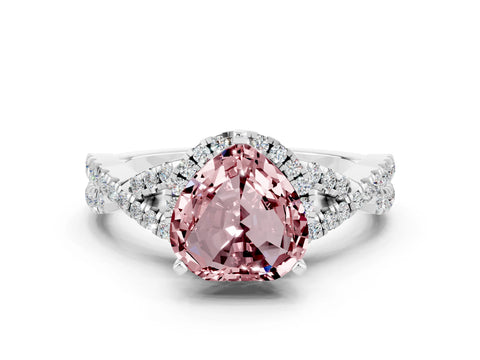 White gold Heart Cut Morganite Halo Twist Band Solitaire Prong Setting Ring