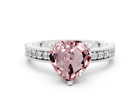 White gold Heart Cut Morganite Milgrain Pavé Engagement Ring with Four-Prong Setting_12