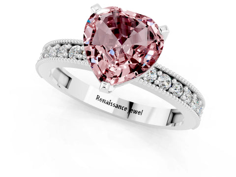 White gold Heart Cut Morganite Milgrain Pavé Engagement Ring with Four-Prong Setting_13