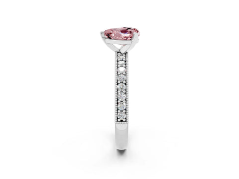 White gold Heart Cut Morganite Milgrain Pavé Engagement Ring with Four-Prong Setting_14