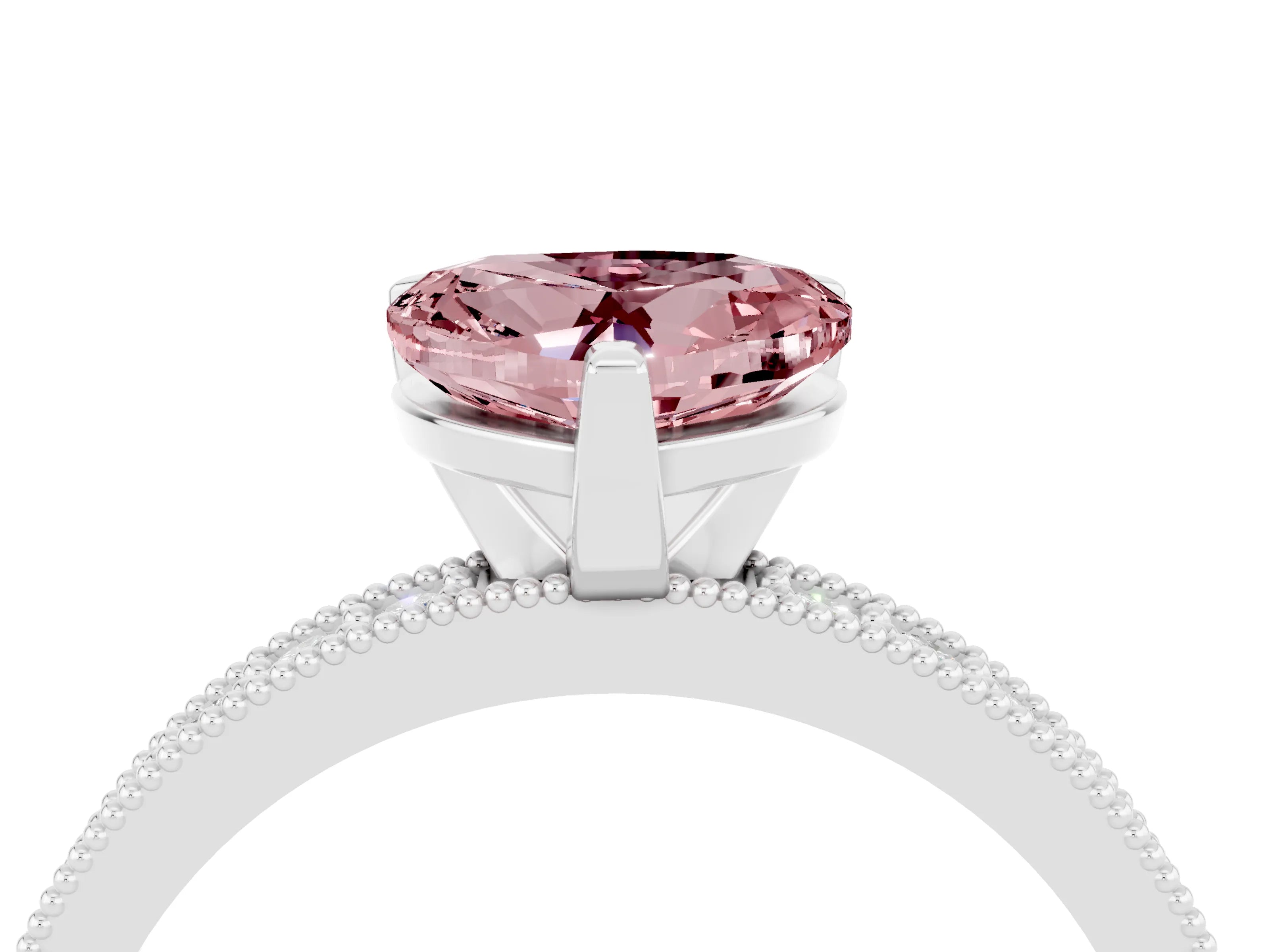 White gold Heart Cut Morganite Milgrain Pavé Engagement Ring with Four-Prong Setting_16
