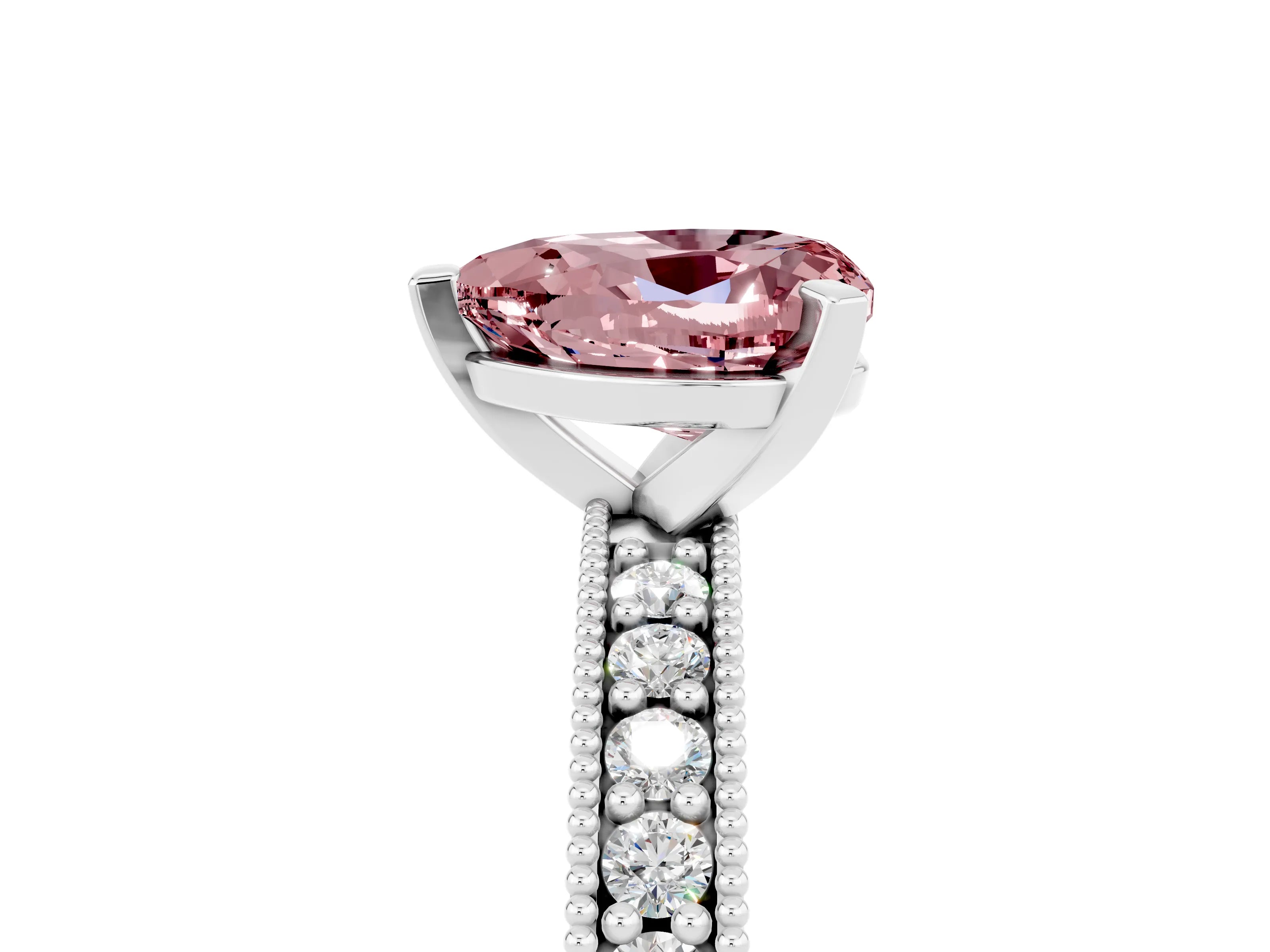 White gold Heart Cut Morganite Milgrain Pavé Engagement Ring with Four-Prong Setting_17