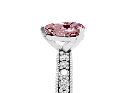 White gold Heart Cut Morganite Milgrain Pavé Engagement Ring with Four-Prong Setting_17