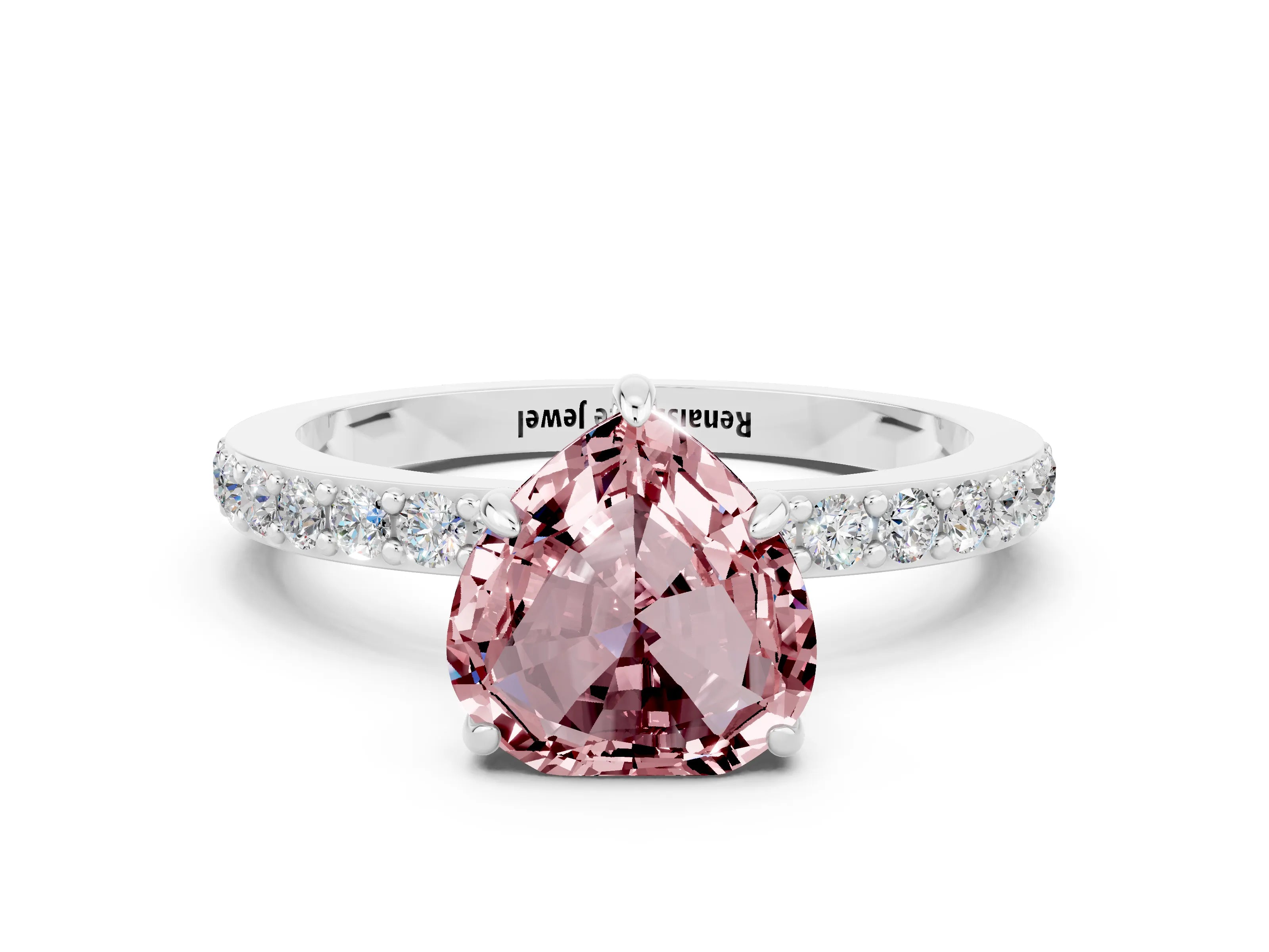White gold Heart Cut Morganite Pavé Engagement Ring with Round  Accents and Prong Setting_24
