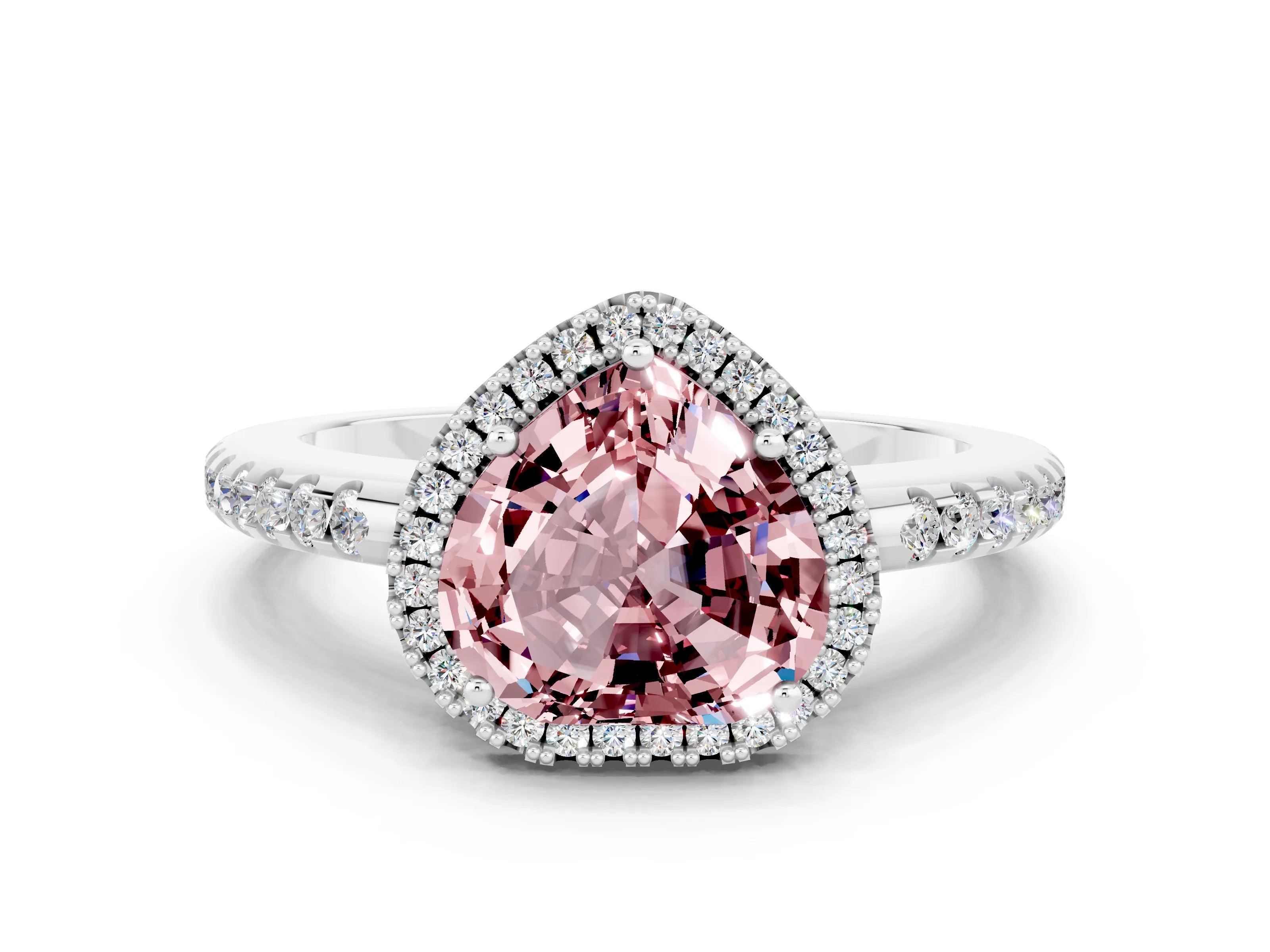 White gold Heart Cut Morganite Pavé Halo Ring with Four-Prong Setting_12