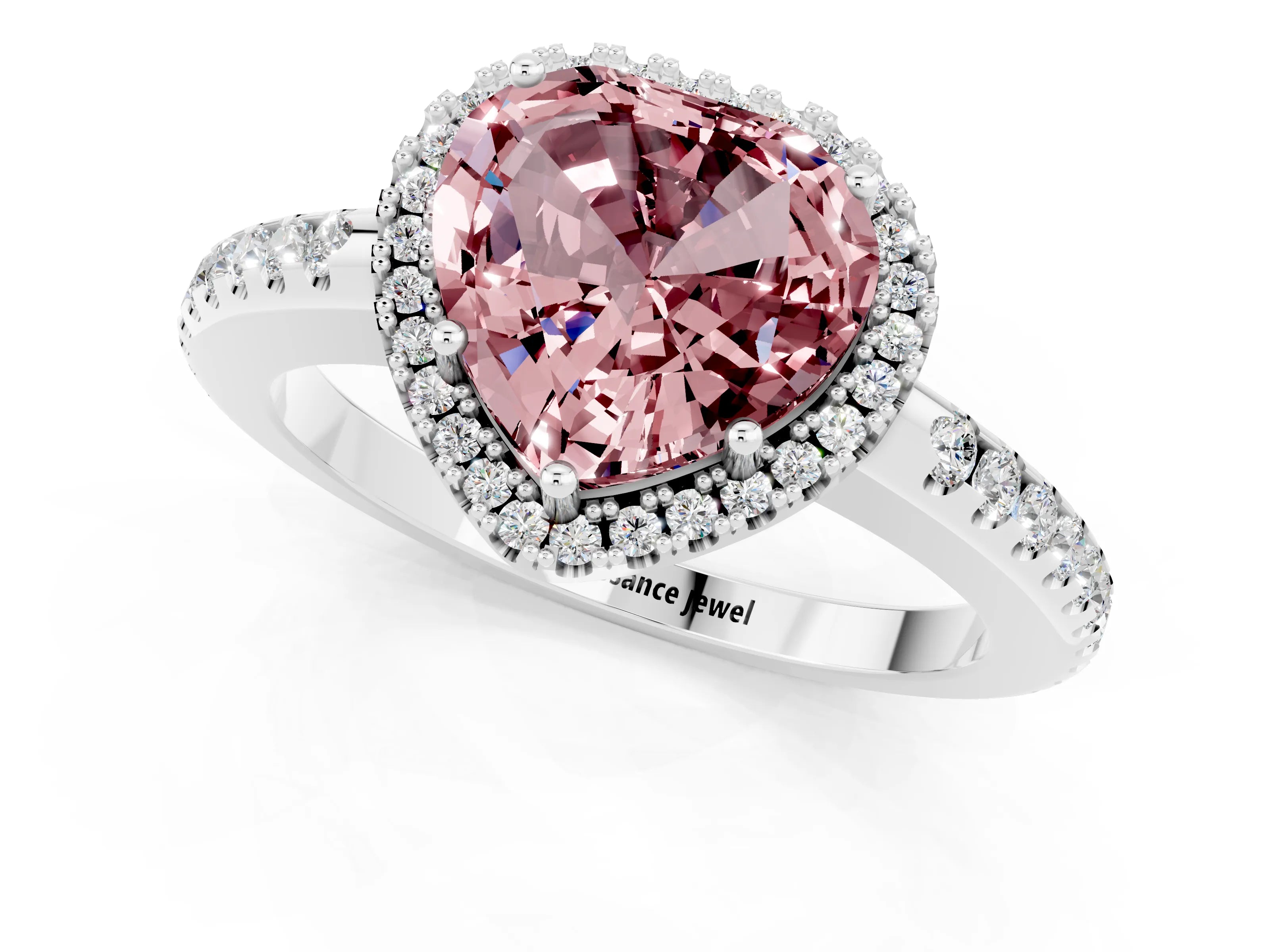 White gold Heart Cut Morganite Pavé Halo Ring with Four-Prong Setting_13