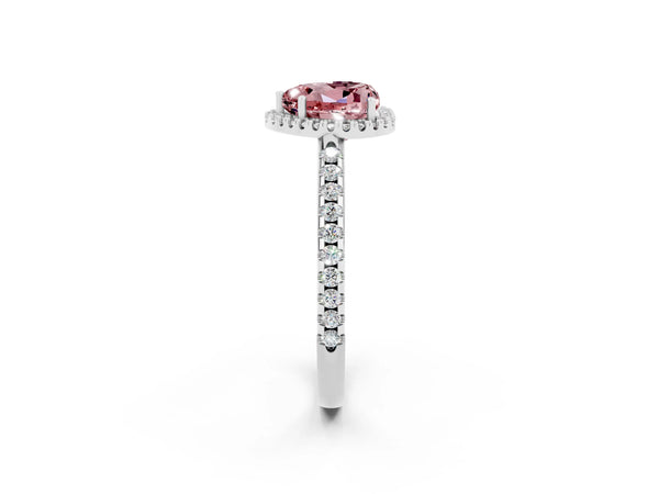 White gold Heart Cut Morganite Pavé Halo Ring with Four-Prong Setting
