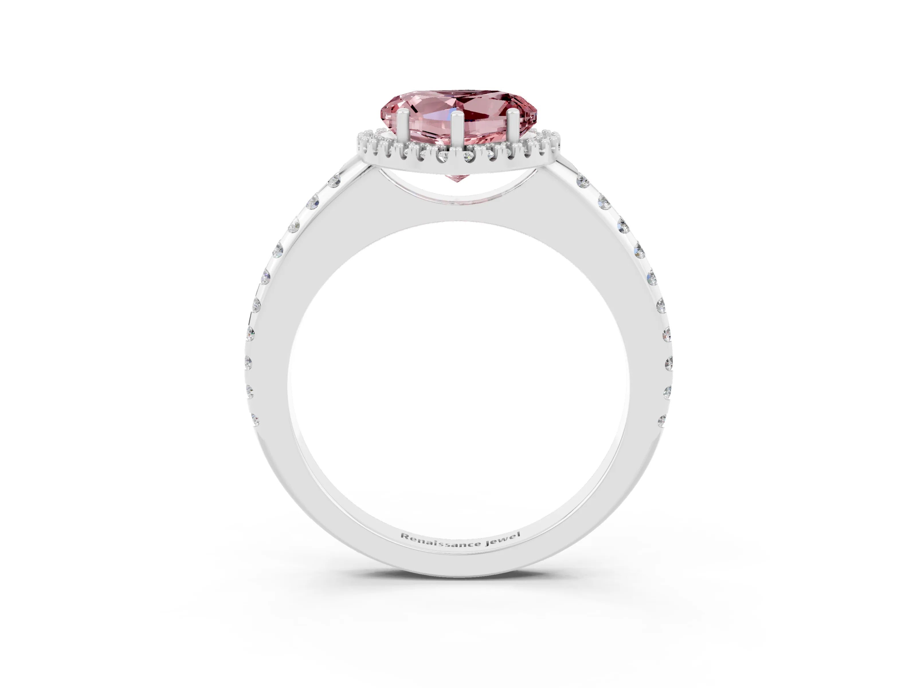 White gold Heart Cut Morganite Pavé Halo Ring with Four-Prong Setting_15