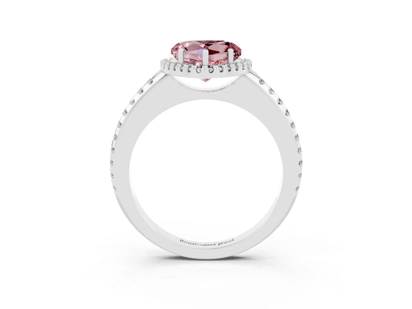 Silver Heart Cut Morganite Pavé Halo Ring with Four-Prong Setting