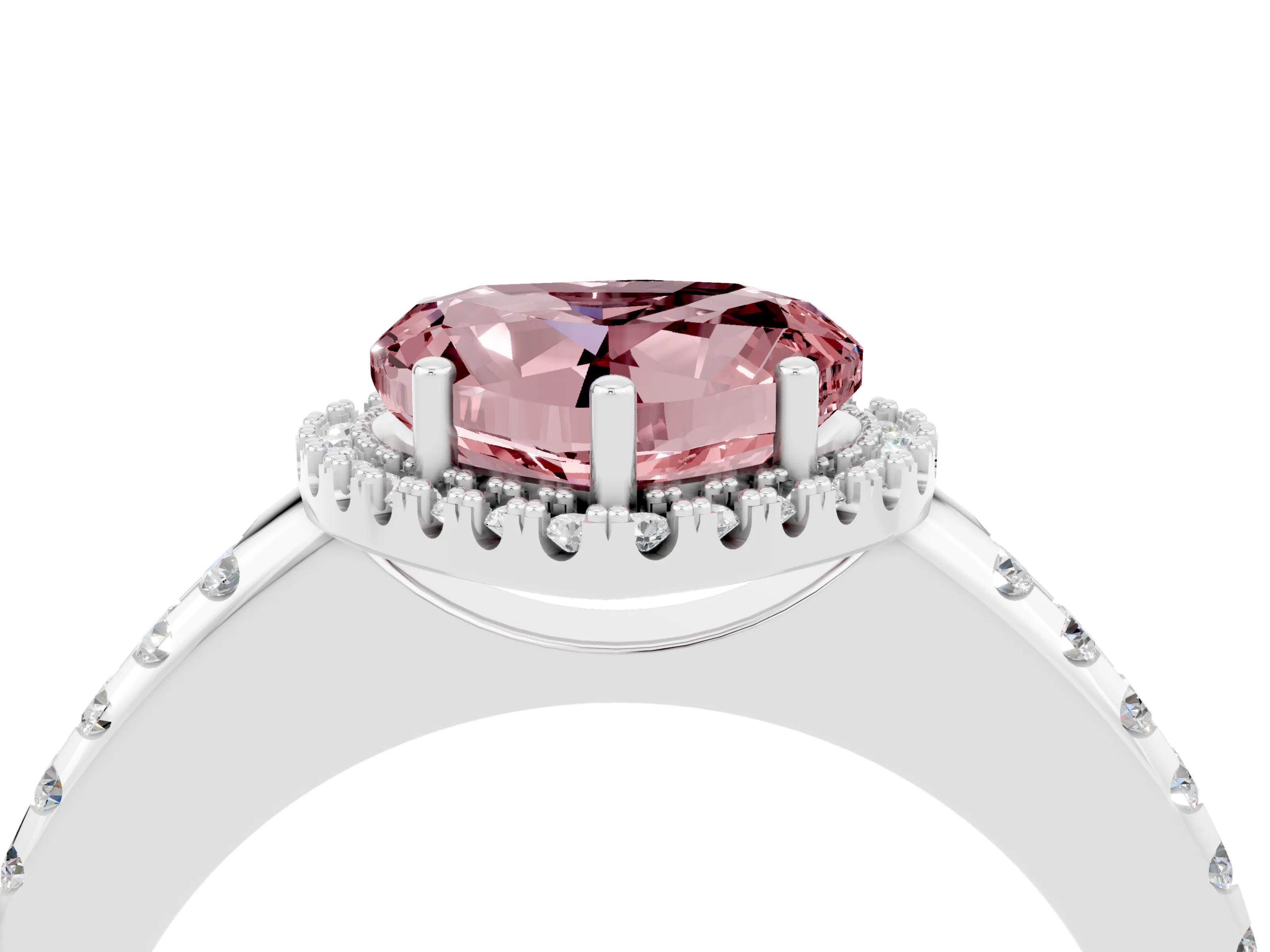 White gold Heart Cut Morganite Pavé Halo Ring with Four-Prong Setting_16