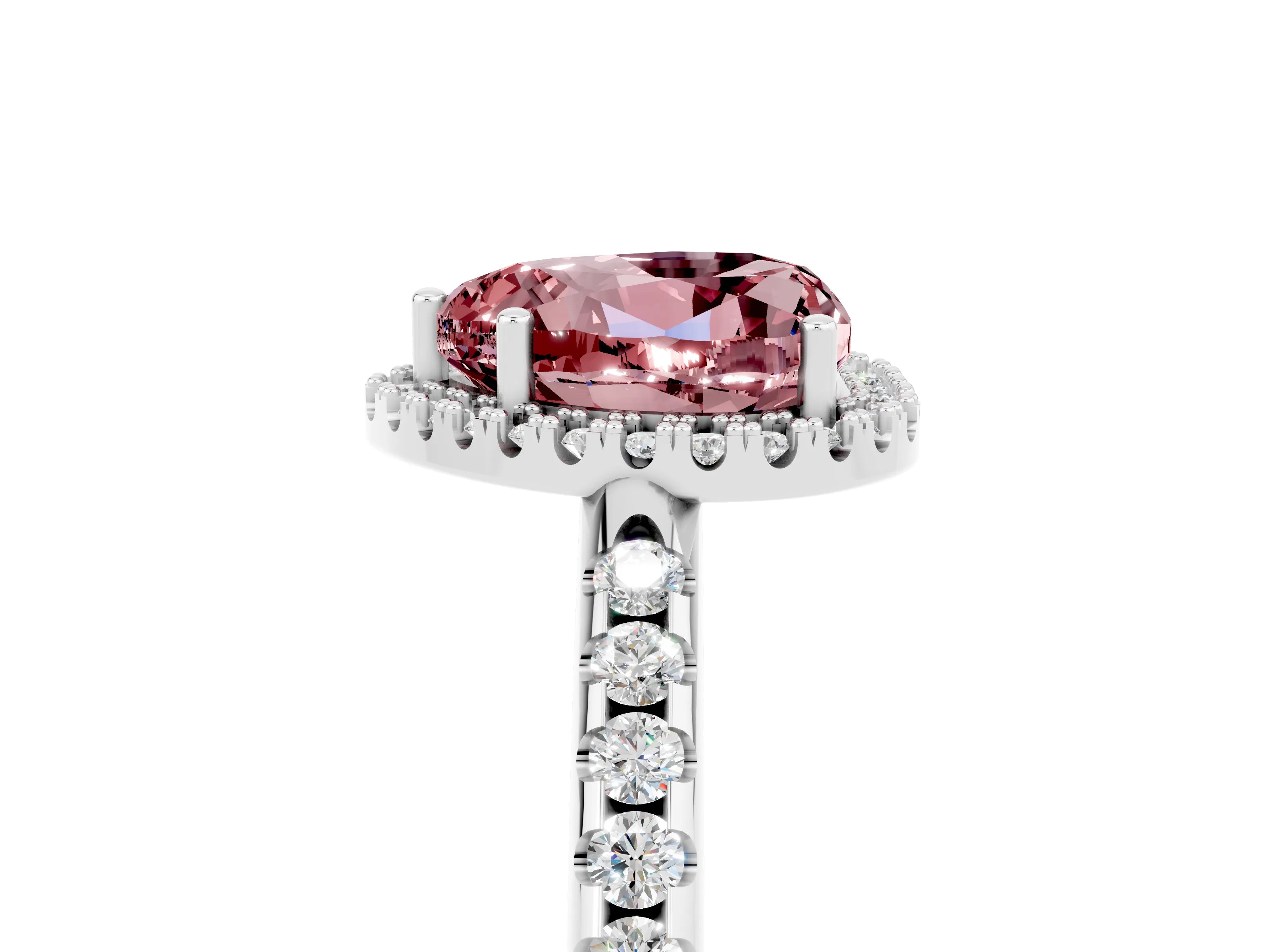 White gold Heart Cut Morganite Pavé Halo Ring with Four-Prong Setting_17