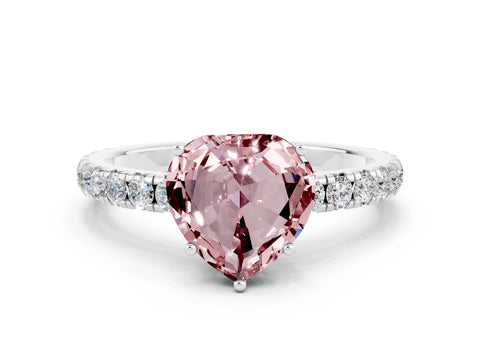 White gold Heart Cut Morganite Pavé Solitaire Engagement Ring with Four-Prong Setting_12