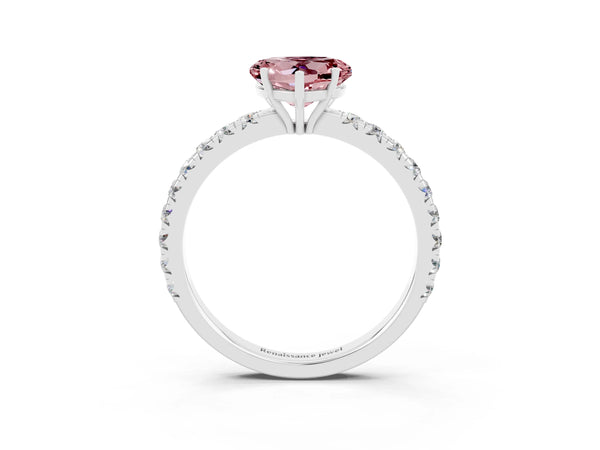 Silver Heart Cut Morganite Pavé Solitaire Engagement Ring with Four-Prong Setting