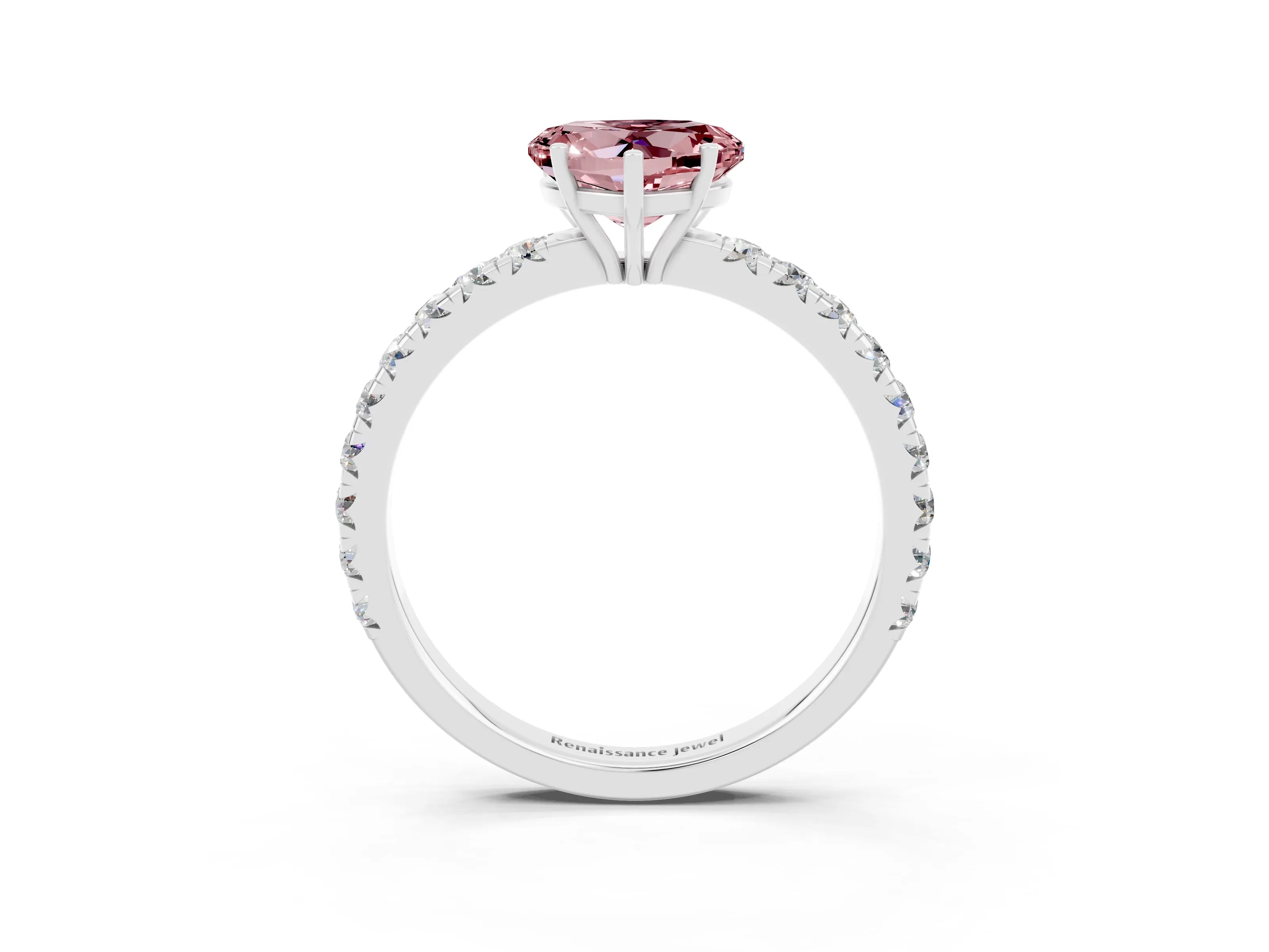 White gold Heart Cut Morganite Pavé Solitaire Engagement Ring with Four-Prong Setting_15