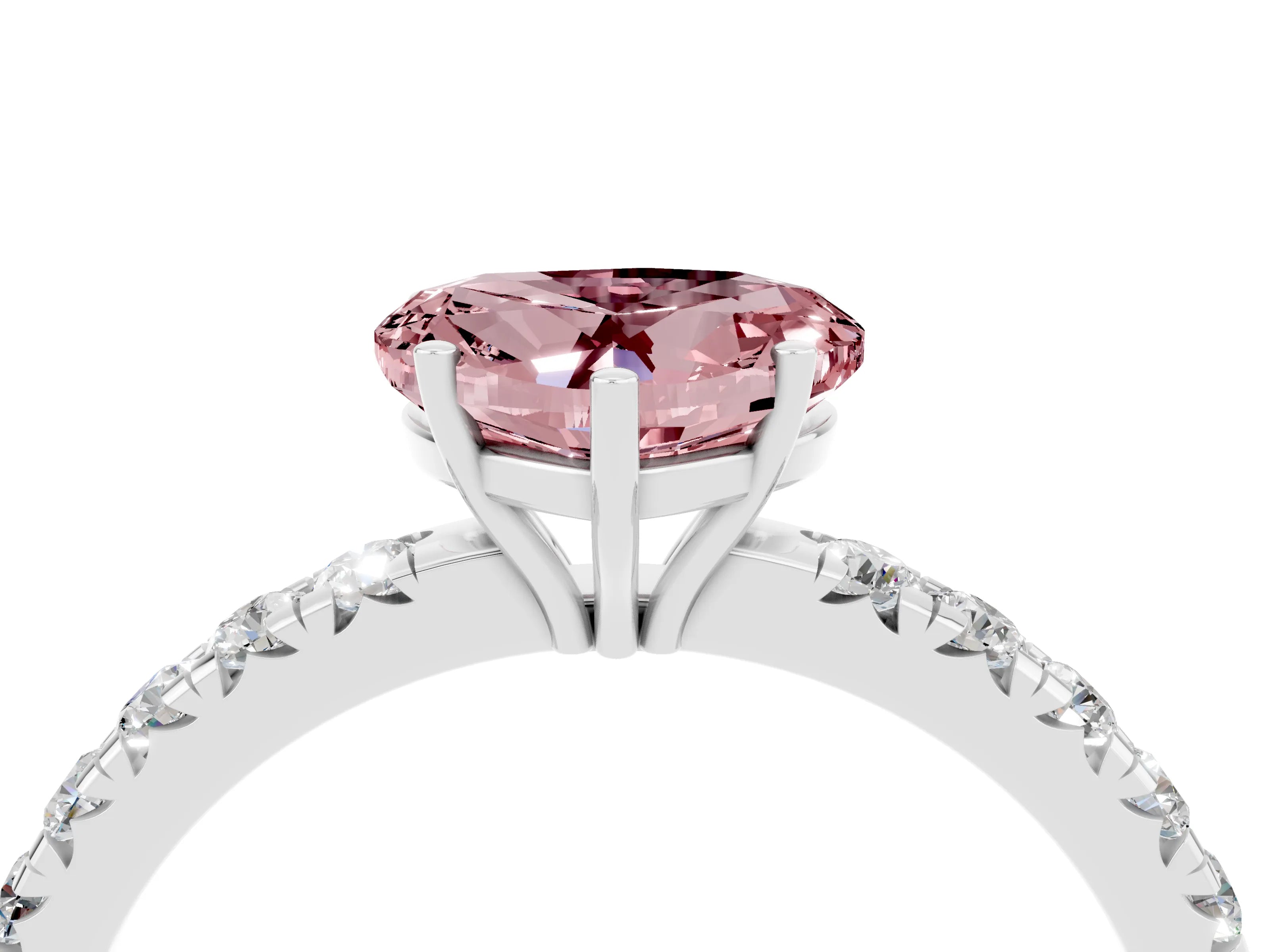 White gold Heart Cut Morganite Pavé Solitaire Engagement Ring with Four-Prong Setting_16