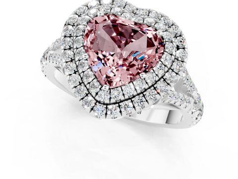White gold Heart Cut Morganite Pavé Split Shank Double Halo Engagement Ring_1