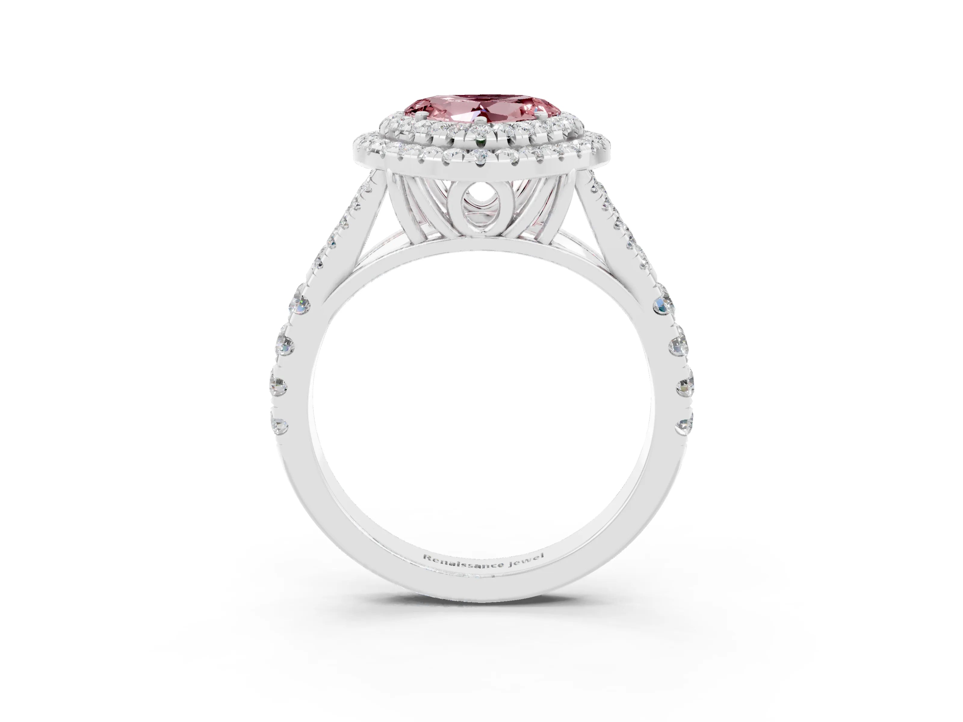 White gold Heart Cut Morganite Pavé Split Shank Double Halo Engagement Ring_3
