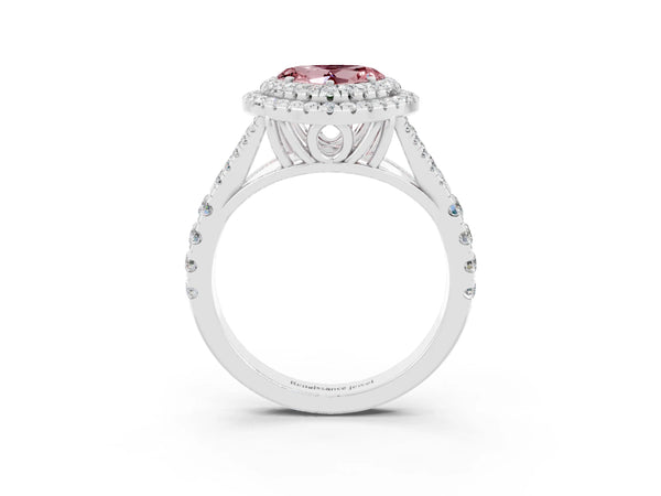 Platinum Heart Cut Morganite Pavé Split Shank Double Halo Engagement Ring