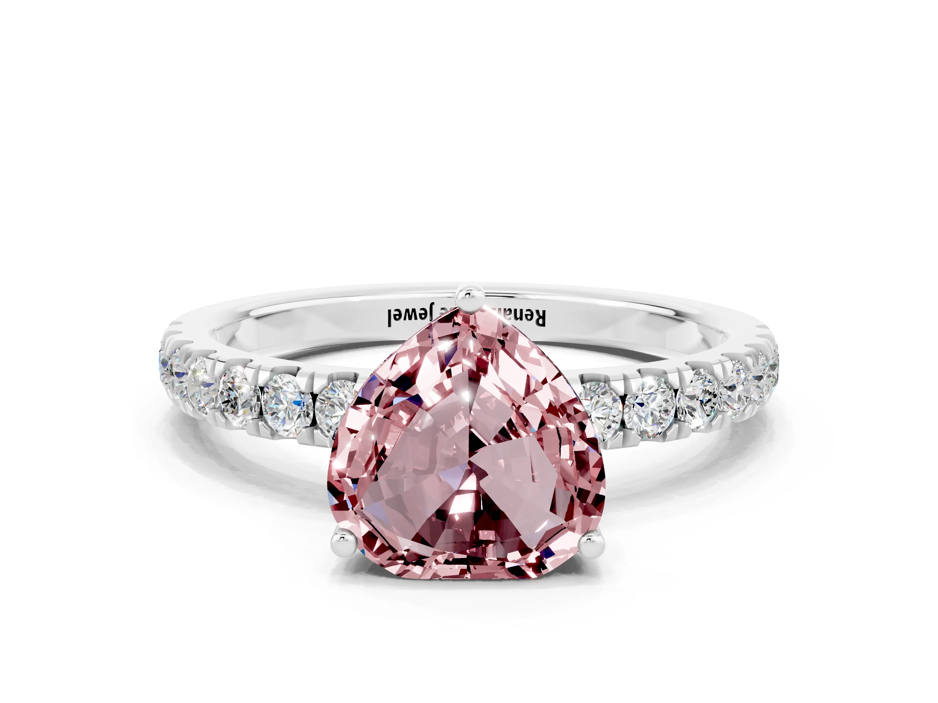 White gold Heart Cut Morganite Pave Band Solitaire Ring with Four-Prong Setting_24