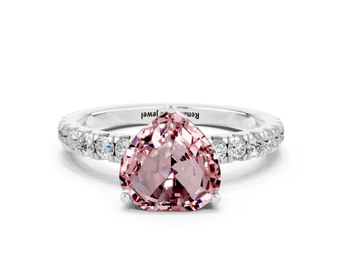 White gold Heart Cut Morganite Pave Band Solitaire Ring with Four-Prong Setting_24