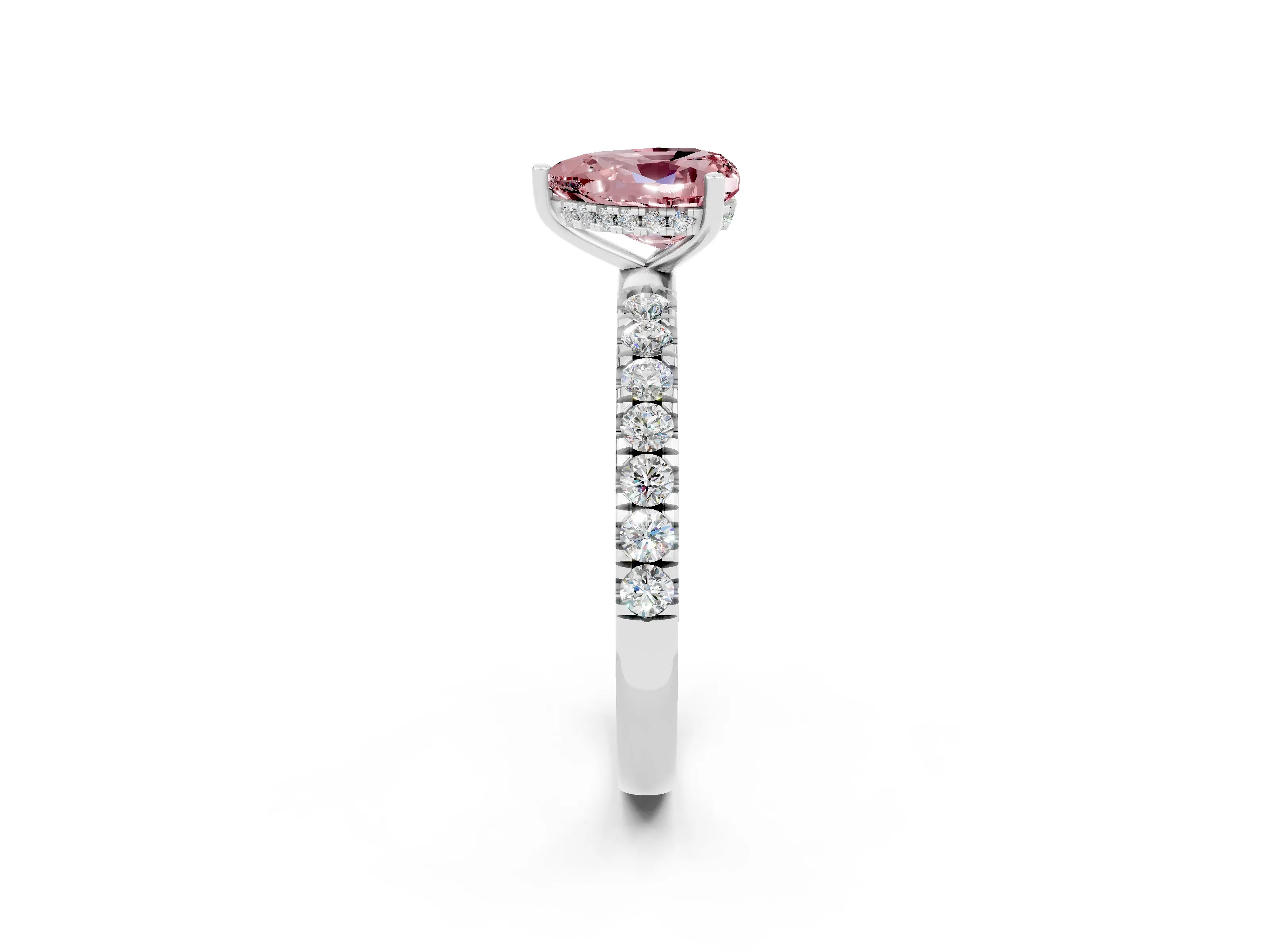 White gold Heart Cut Morganite Pave Band Solitaire Ring with Four-Prong Setting_26