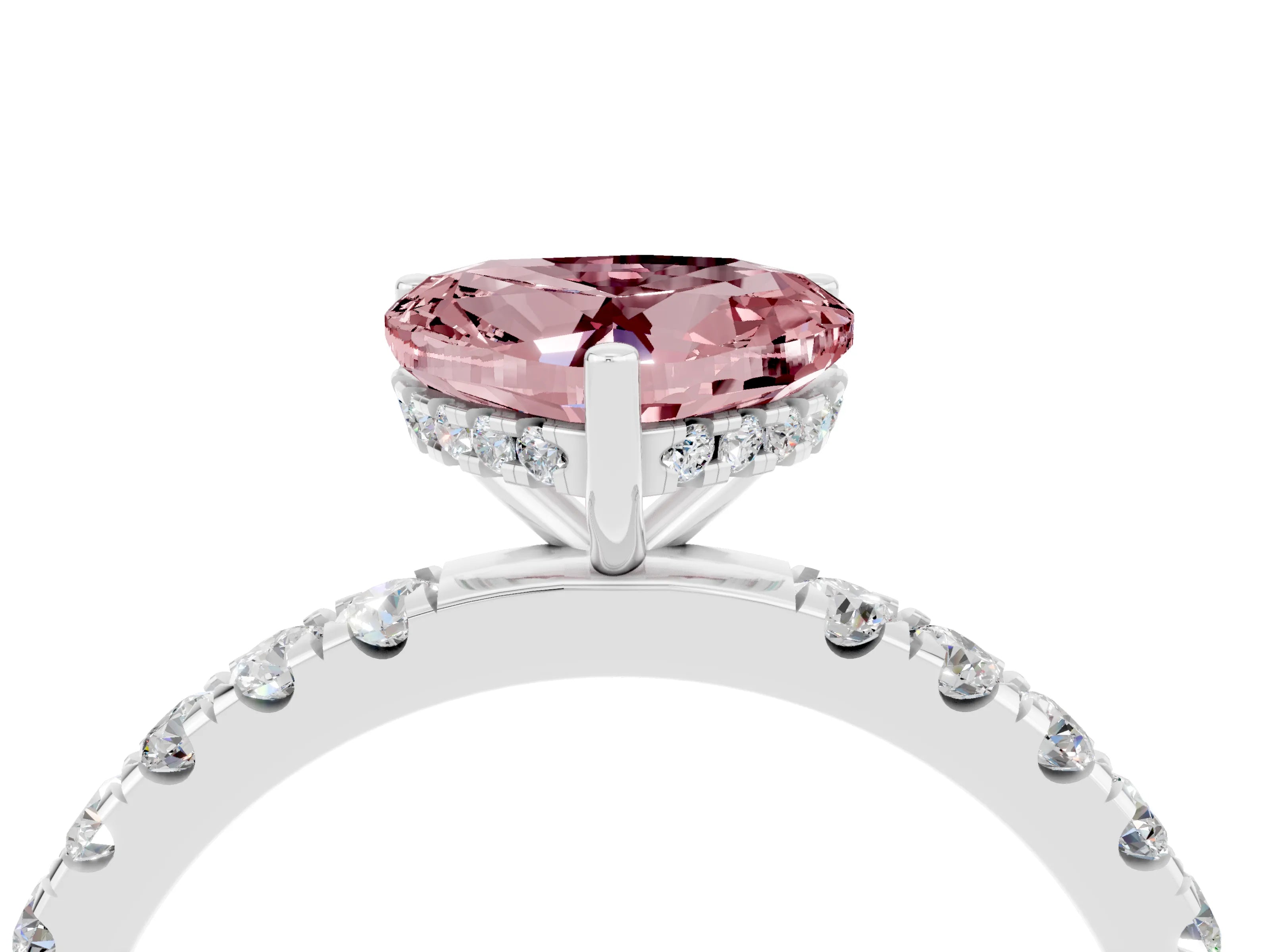 White gold Heart Cut Morganite Pave Band Solitaire Ring with Four-Prong Setting_28