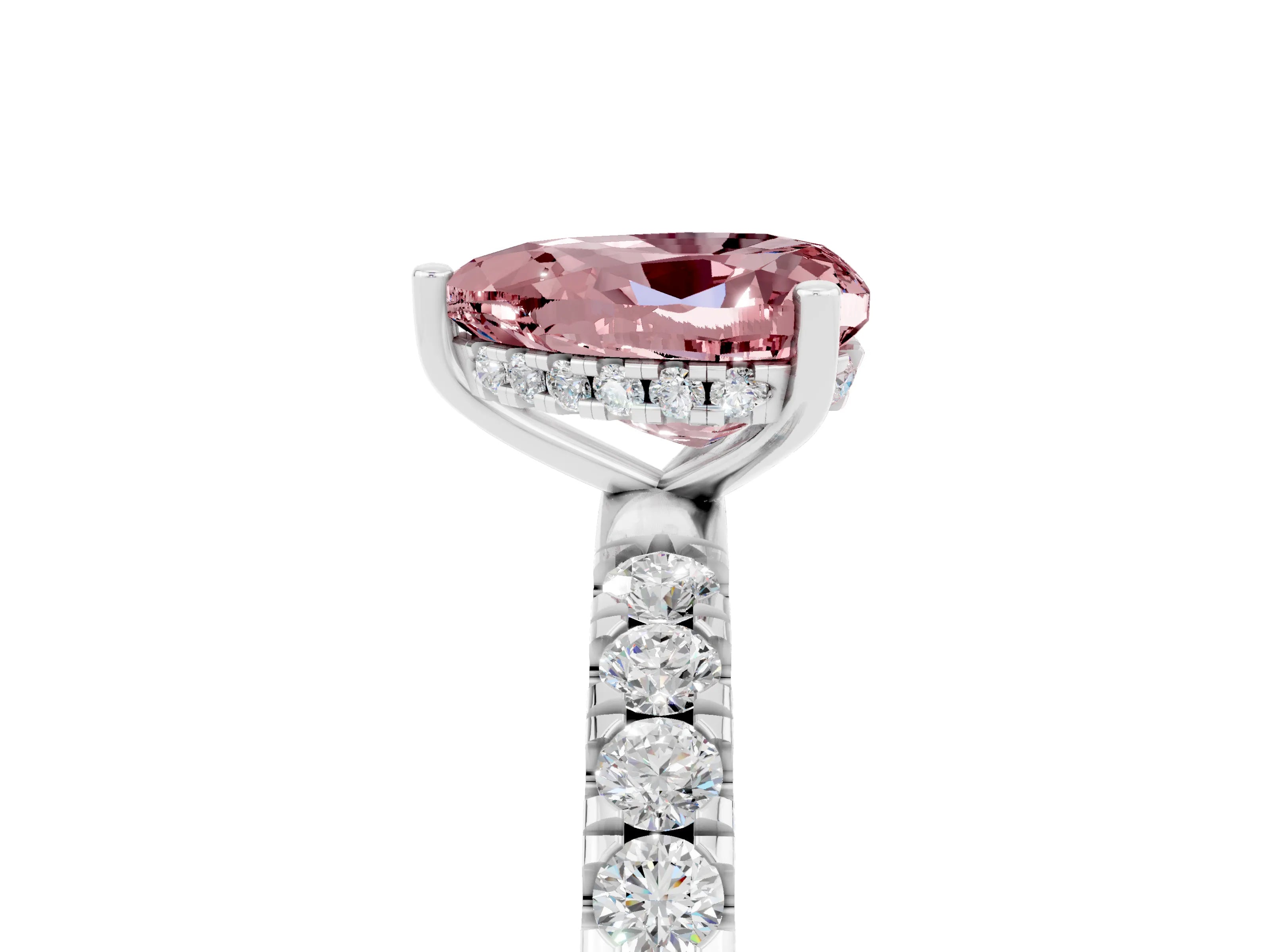 White gold Heart Cut Morganite Pave Band Solitaire Ring with Four-Prong Setting_29