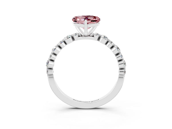 Silver Heart Cut Morganite Prong Set Engagement Ring with Pavé Band